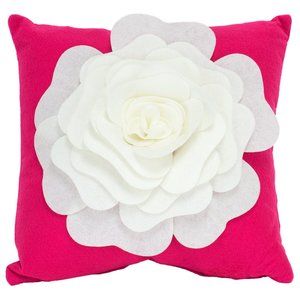 Handmade White 3D Rose Fuchsia 17" Throw Pillow Cover